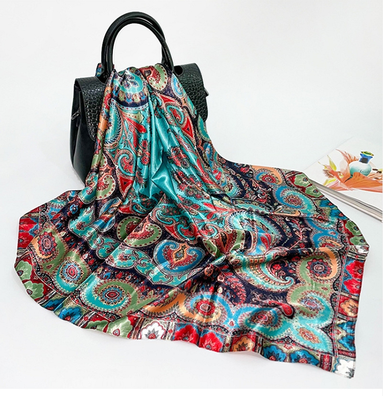 New simulation scarf female large square scarf 90cm shawl, cashew flower printing cross-border wholesale color ding scarf